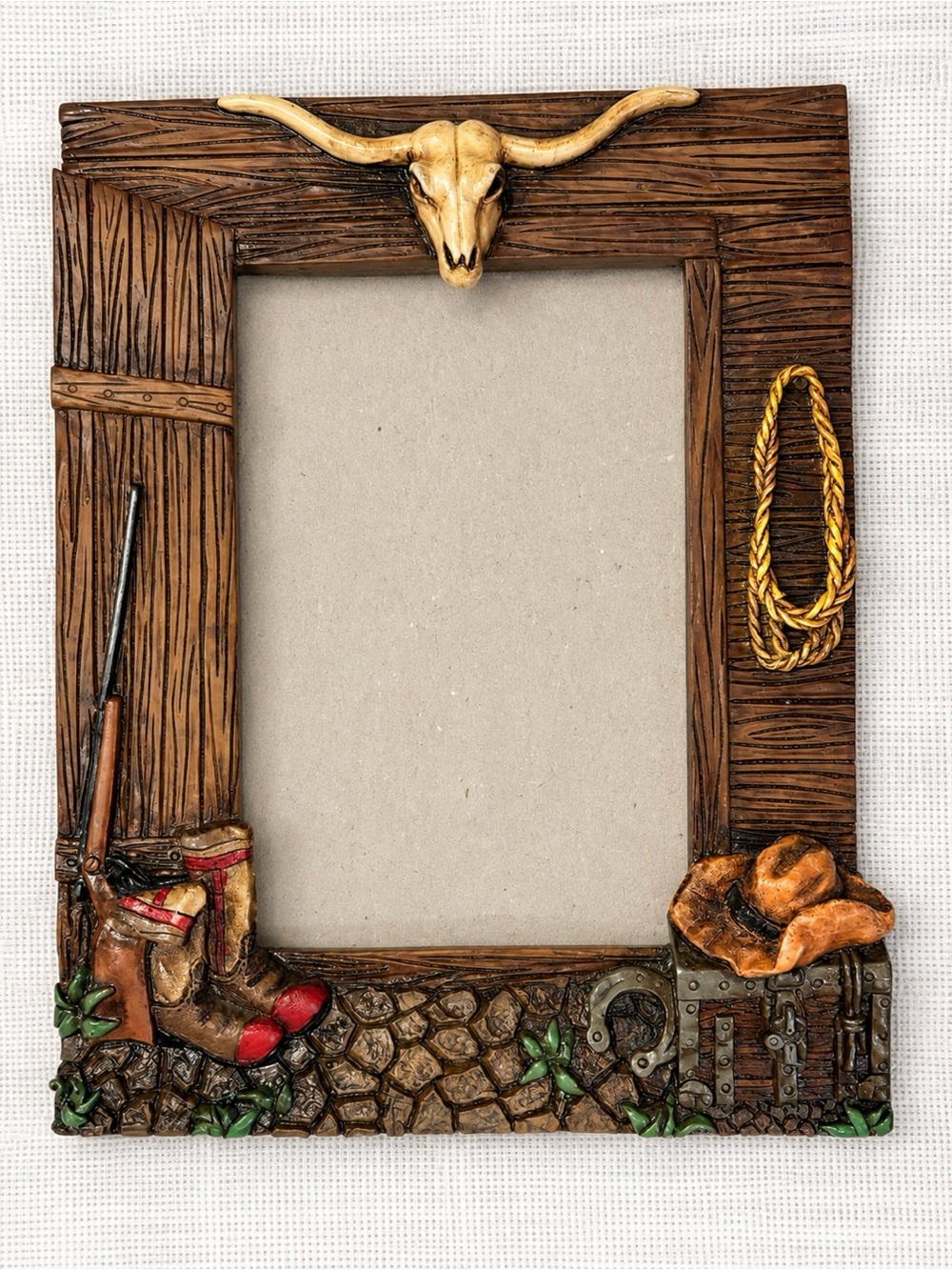 Vintage Western Cowboy 4x6 Picture Frame Longhorn Skull Boots